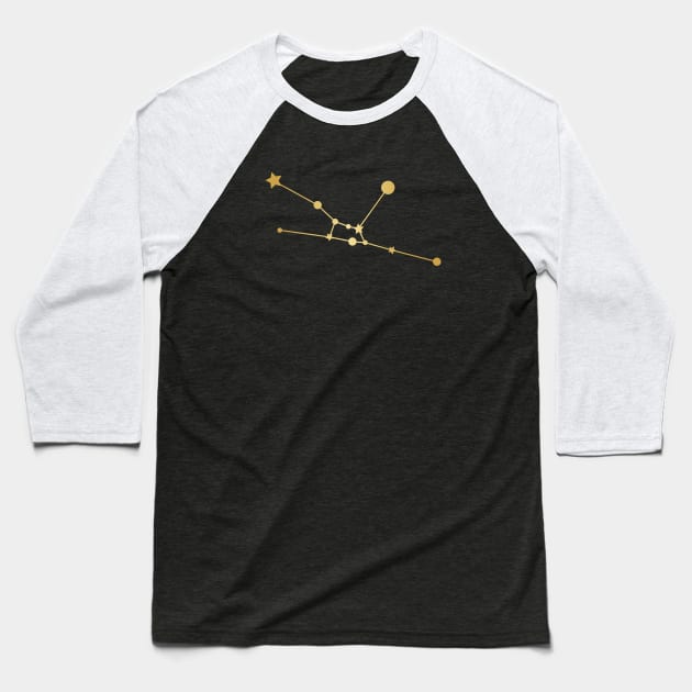 Taurus Zodiac Constellation in Gold - Black Baseball T-Shirt by Kelly Gigi